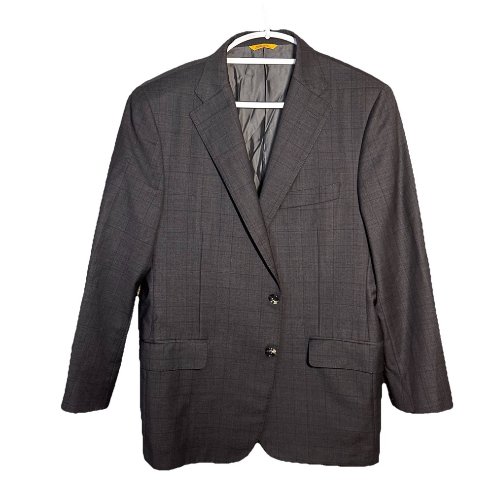 Loro Piana‎ Hickey Freeman Suit Jacket 42S Gray Wool Grid Tasmanian Super 150s